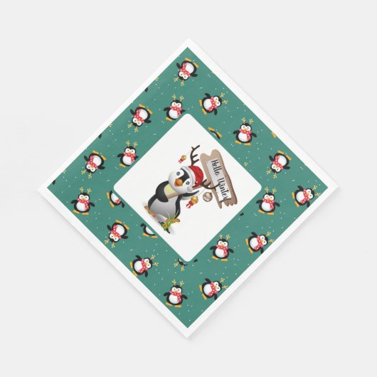 Serviette En Papier Bonjour Penguins d'hiver Naples (Coin)