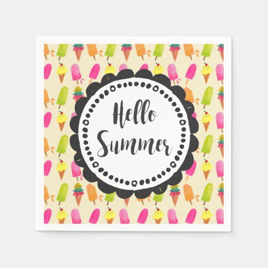Serviette En Papier Bonjour Popsicles d'été et crème glacée (Devant)