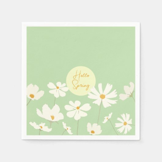 Serviette En Papier Bonjour Printemps blanc cosmos fleurs jaune milieu (Devant)