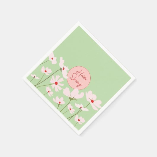 Serviette En Papier Bonjour Printemps rose clair fleurs cosmos (Coin)