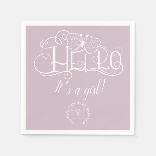 Serviette En Papier Bonjour script décoratif bleu poussiéreux c'est un (Devant)