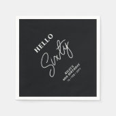 Serviette En Papier Bonjour soixante | Black moderne 60th Birthday Par (Devant)