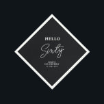 Serviette En Papier Bonjour soixante | Black moderne 60th Birthday Par<br><div class="desc">Cette serviette en papier personnalisée ajoutera des détails élégants à votre célébration du 60e anniversaire. Ce design comprend la typographie moderne "Hello Sixty" avec du texte personnalisé. Des invitations et des fournitures de fête correspondants sont disponibles dans ma boutique BaraBomDesign.</div>