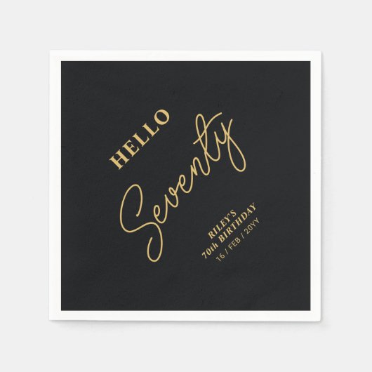 Serviette En Papier Bonjour soixante-dix | Black & Gold 70th Birthday  (Devant)