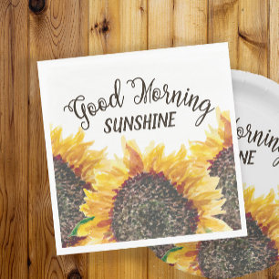 Serviette En Papier Bonjour soleil jaune brun Tournesols