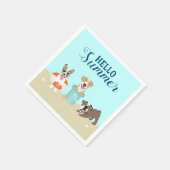 Serviette En Papier Bonjour Summer Beach Chiens Blue Orange (Coin)