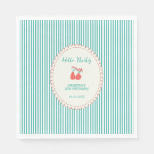 Serviette En Papier Bonjour Trente Fleurs Vintage Rayures 30e Annivers