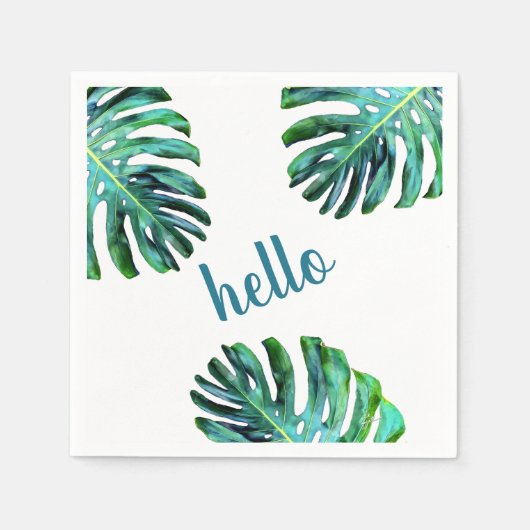 Serviette En Papier Bonjour Tropical Leaf Green Typographie tendance (Devant)
