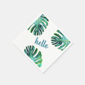 Serviette En Papier Bonjour Tropical Leaf Green Typographie tendance (Coin)