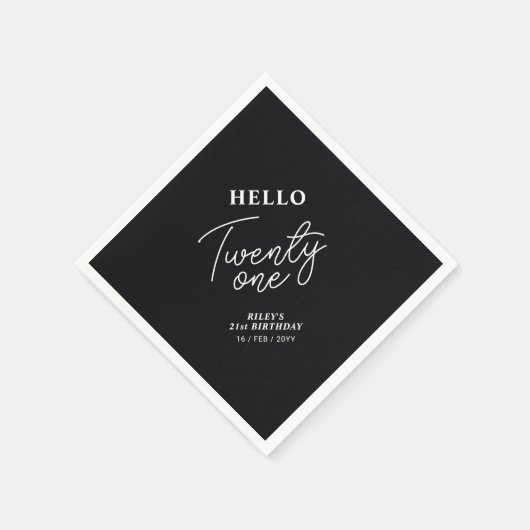 Serviette En Papier Bonjour vingt et un | Black 21st Birthday Party (Coin)