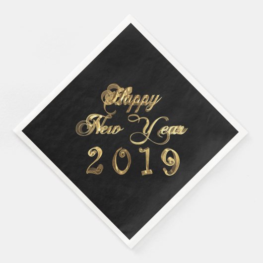 Serviette En Papier Bonne année 2019 Faux Gold Foil Typographie Chic (Coin)