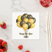 Serviette En Papier Bonne année 2023 Ballons Noir et Or (En situation)