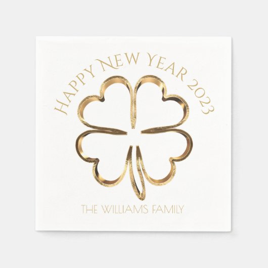 Serviette En Papier Bonne année 2023 ou votre texte Quatre feuilles Cl (Devant)
