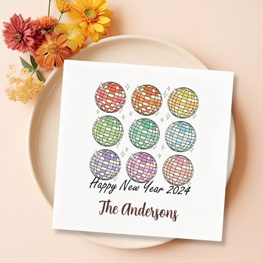 Serviette En Papier Bonne année 2024 Disco Ball Nouvel an
