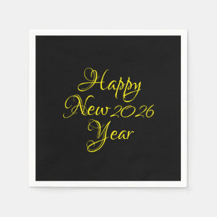 Serviette En Papier Bonne année 2026 Script noir et jaune