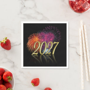 Serviette En Papier Bonne année 2027 Feux d'artifice colorés en or