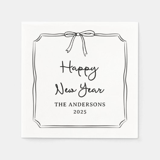 Serviette En Papier Bonne année ! Bow noir et blanc personnalisé (Devant)