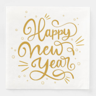 Serviette En Papier Bonne Année Calligraphie Dorée