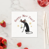 Serviette En Papier Bonne année Chat avec Champagne (En situation)