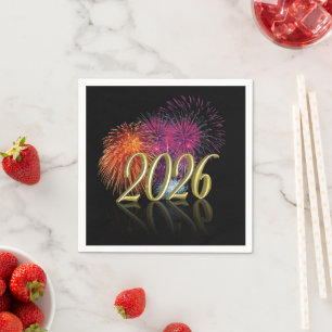 Serviette En Papier Bonne année dorée Feux d'artifice colorés 2026