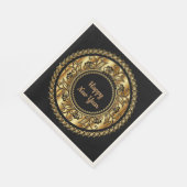 Serviette En Papier Bonne année, élégant noir et or, (Coin)