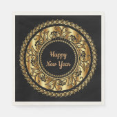 Serviette En Papier Bonne année, élégant noir et or, (Devant)