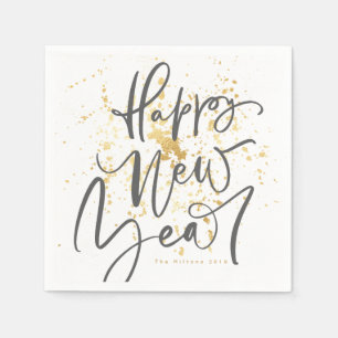 Serviette En Papier Bonne année en gris texte manuscrit