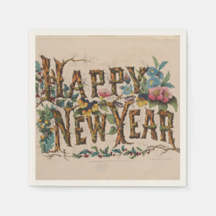 Serviette En Papier Bonne Année, Impression Vintage Currier & Ives
