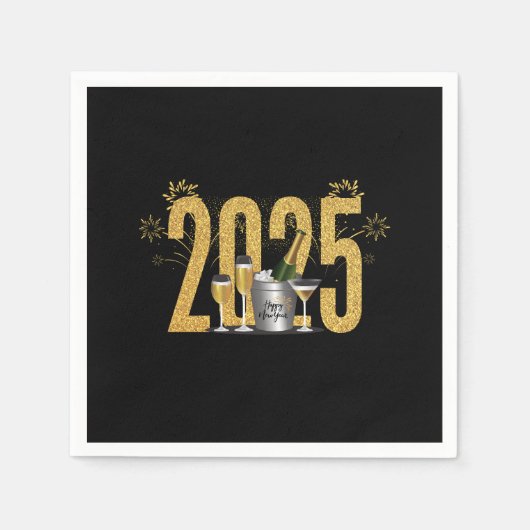 Serviette En Papier Bonne année - Napkin noir (Devant)