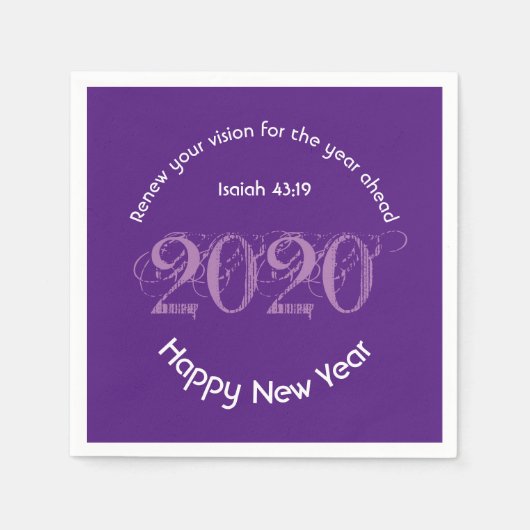 Serviette En Papier Bonne Année RENEW VISION 2020 Papier VIOLET (Devant)