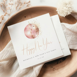 Serviette En Papier Bonne Année Rose Pâle Doré Disco Balle
