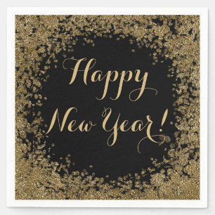 Serviette En Papier Bonne année Simple Confettis dorés et noir 