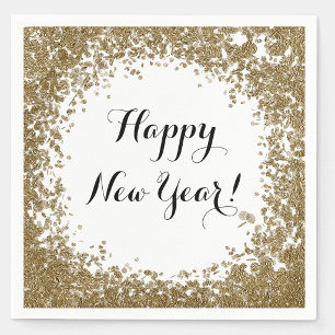 Serviette En Papier Bonne année simple confettis or et blanc