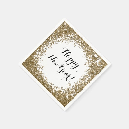 Serviette En Papier Bonne année Simple or et blanc Confetti (Coin)