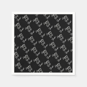 Serviette En Papier Bonne année ! Typographie moderne noir blanc
