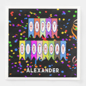 Serviette En Papier Bonne bannière d'anniversaire Confetti Black Name (Devant)