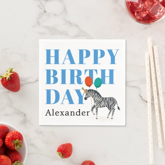 Serviette En Papier Bonne fête d'anniversaire Animal Zebra avec le nom (En situation)