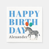 Serviette En Papier Bonne fête d'anniversaire Animal Zebra avec le nom (Devant)
