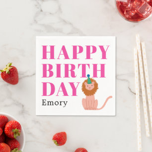 Serviette En Papier Bonne fête d'anniversaire Lion animal avec nom