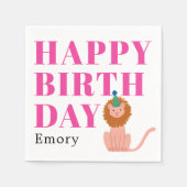 Serviette En Papier Bonne fête d'anniversaire Lion animal avec nom (Devant)