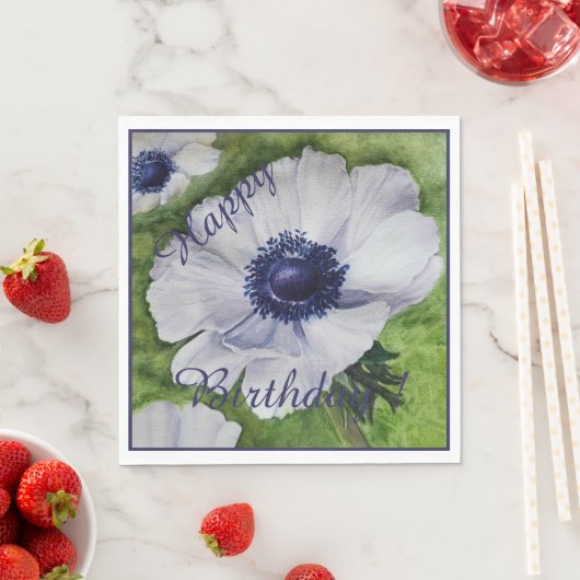 Serviette En Papier Bonne fête Fête Fleurs blanches d'anémones (En situation)