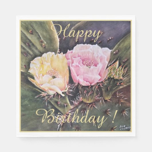 Serviette En Papier Bonne fête Fête Fleurs de Cactus Rose Jaune (Devant)