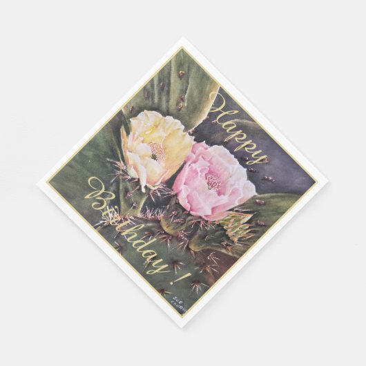 Serviette En Papier Bonne fête Fête Fleurs de Cactus Rose Jaune (Coin)