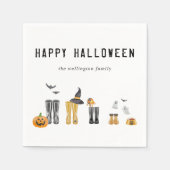 Serviette En Papier Bonne Halloween jolie famille Éffrayante Aquarelle (Devant)