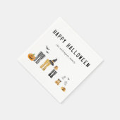 Serviette En Papier Bonne Halloween jolie famille Éffrayante Aquarelle (Coin)