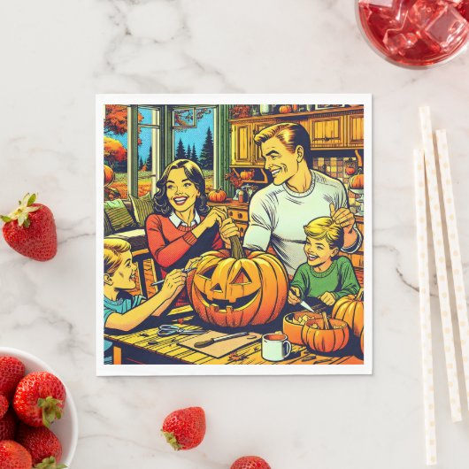 Serviette En Papier Bonne Halloween Nostalgale Citrouilles de la sculp (En situation)