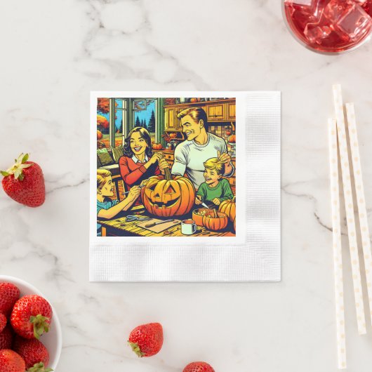 Serviette En Papier Bonne Halloween Nostalgale Citrouilles de la sculp (En situation)