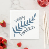 Serviette En Papier Bonne Hanoukka (avec Feuilles bleus) (En situation)