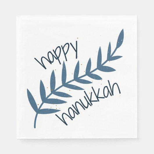 Serviette En Papier Bonne Hanoukka (avec Feuilles bleus) (Devant)