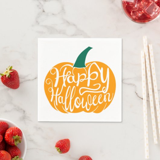 Serviette En Papier Bonne lettre Halloween sur citrouille sculpté (En situation)